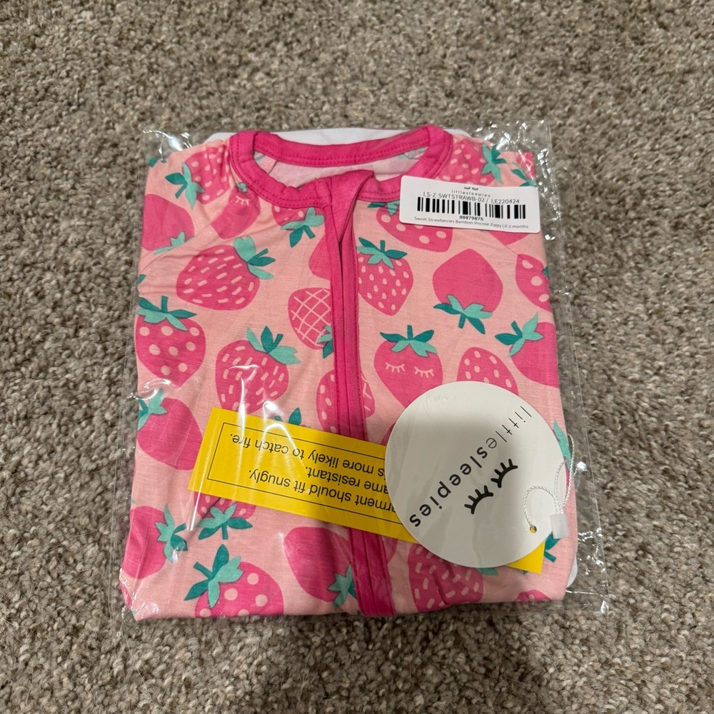 NWT 0-3M Little Sleepies Sweet Strawberry Zippy